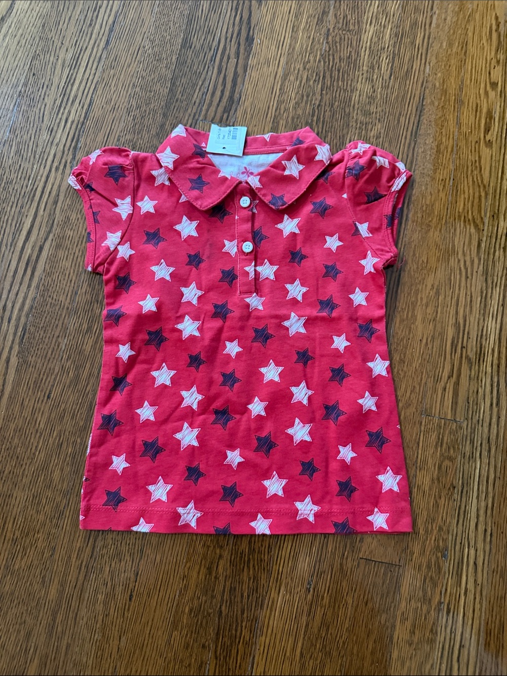 okie dokie Red Star Polo Top with White and Navy Stars